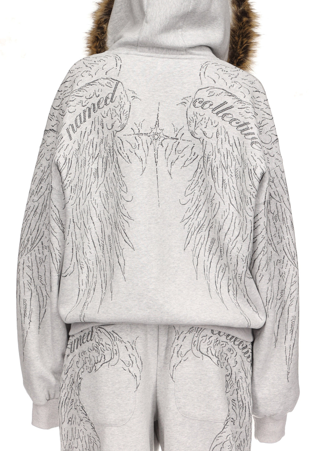 FALLEN FAUX FUR STUDDED CROP ZIP HOODIE (DETACHABLE FUR)