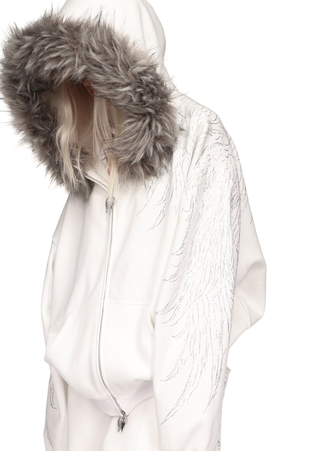 FALLEN FAUX FUR STUDDED CROP ZIP HOODIE (DETACHABLE FUR)
