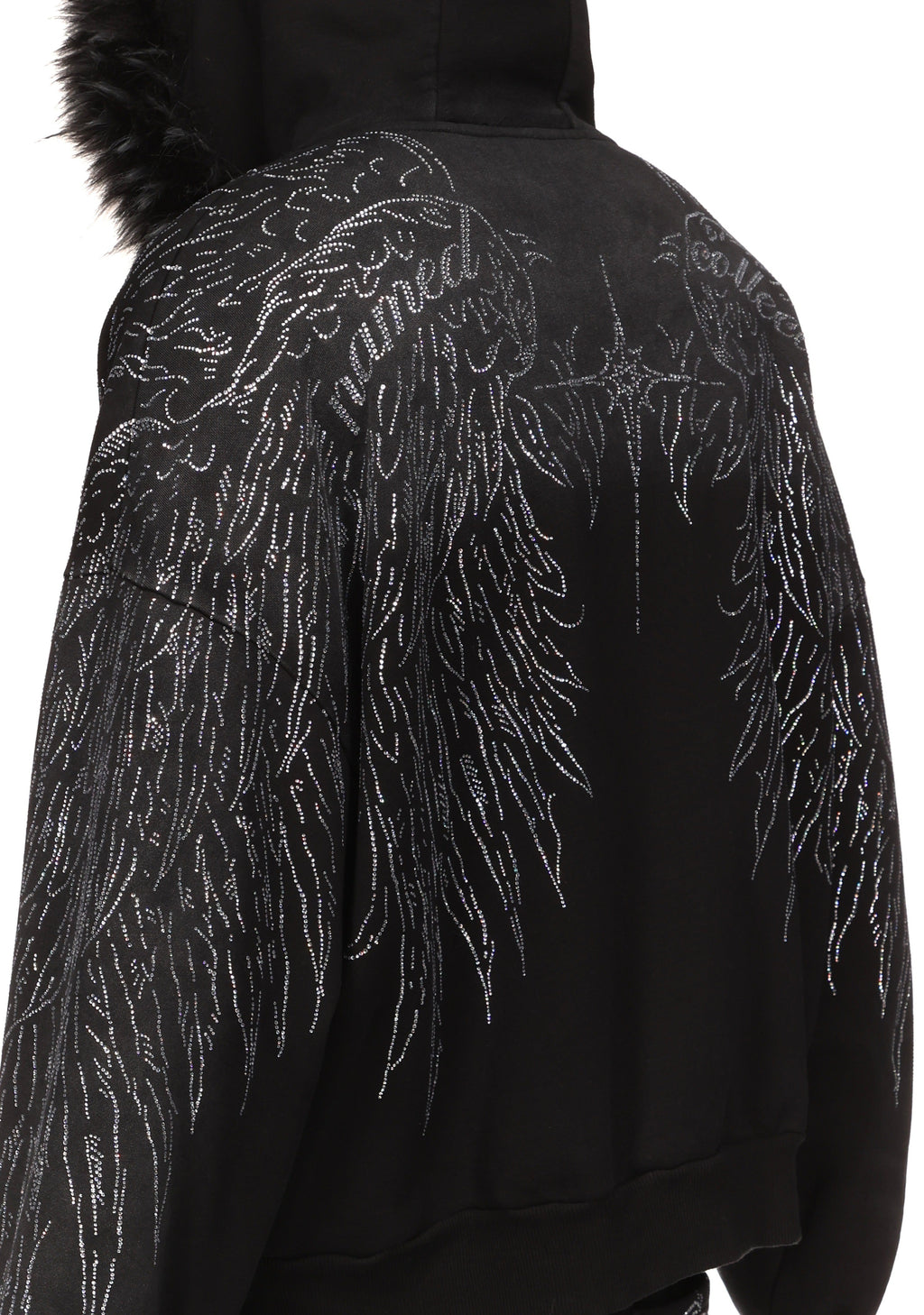 FALLEN FAUX FUR STUDDED CROP ZIP HOODIE (DETACHABLE FUR)