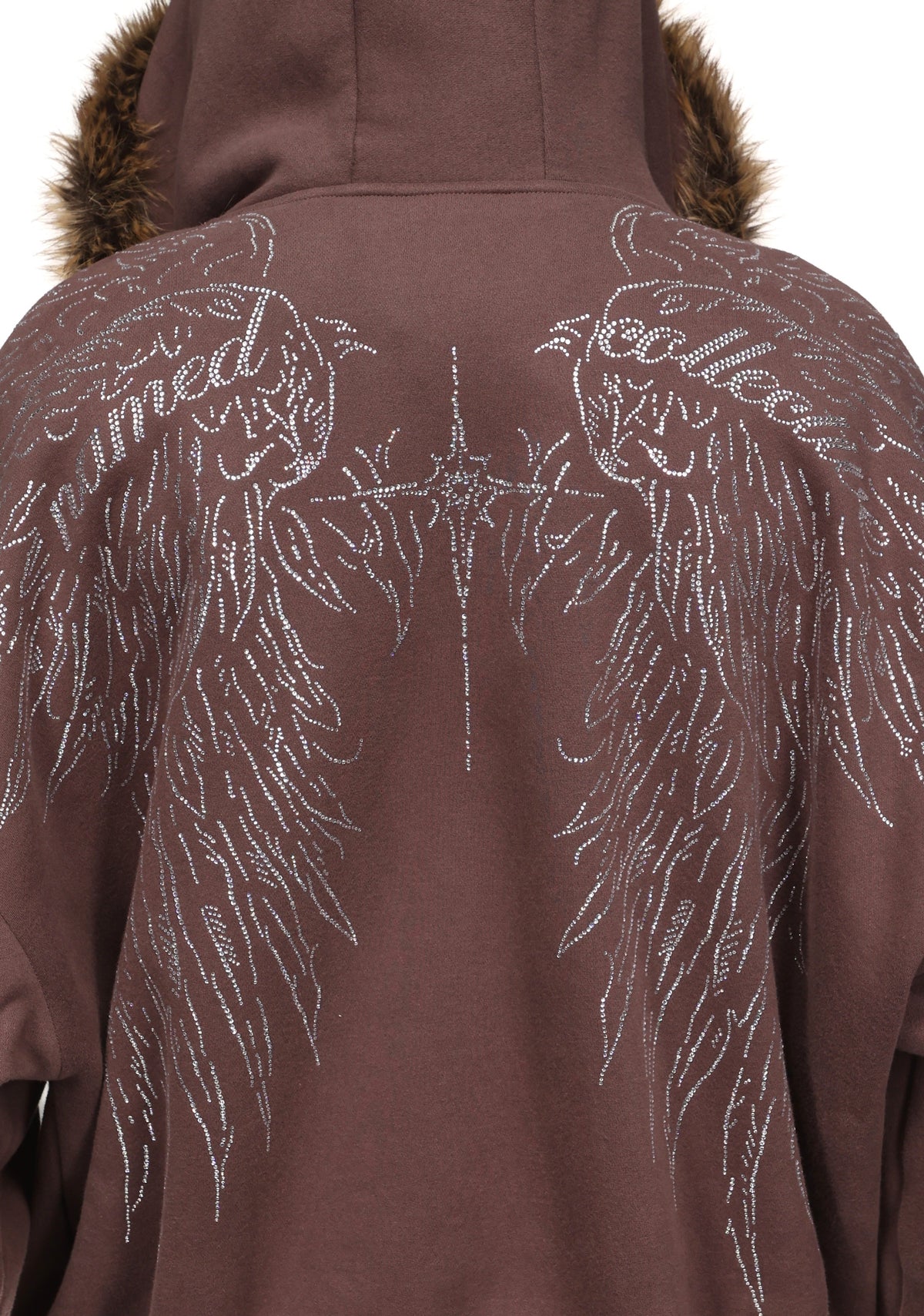 FALLEN FAUX FUR STUDDED CROP ZIP HOODIE (DETACHABLE FUR)