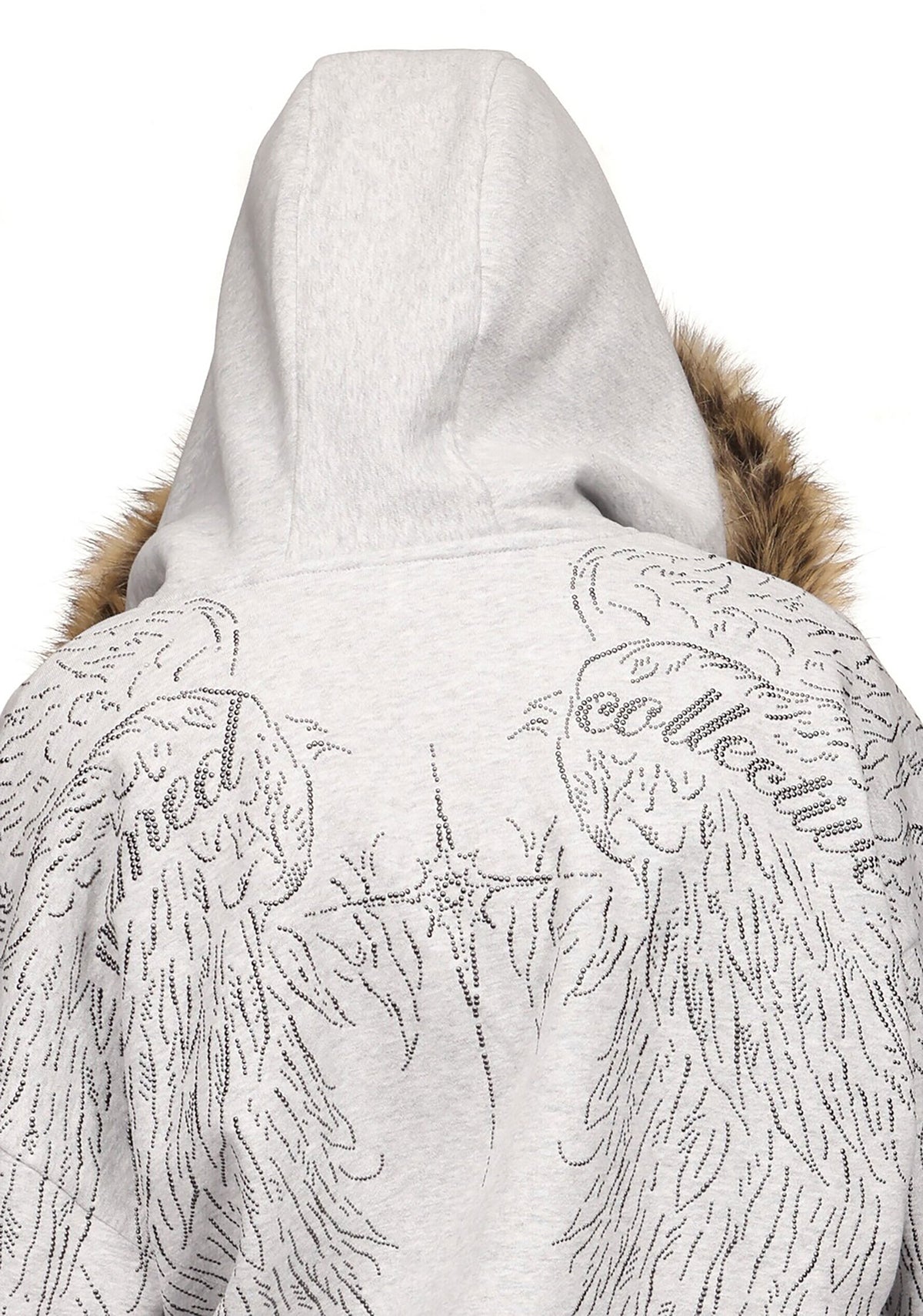 FALLEN FAUX FUR STUDDED CROP ZIP HOODIE (DETACHABLE FUR)