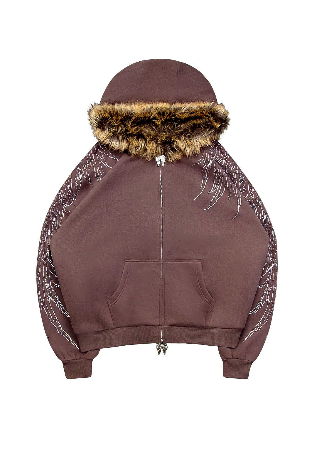 FALLEN FAUX FUR STUDDED CROP ZIP HOODIE (DETACHABLE FUR)