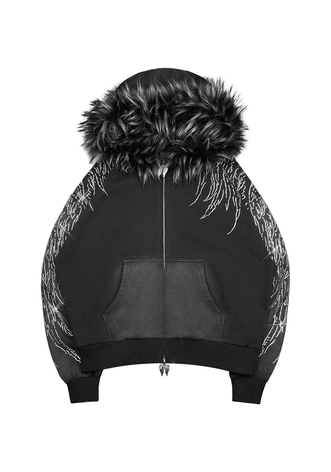 FALLEN FAUX FUR STUDDED CROP ZIP HOODIE (DETACHABLE FUR)