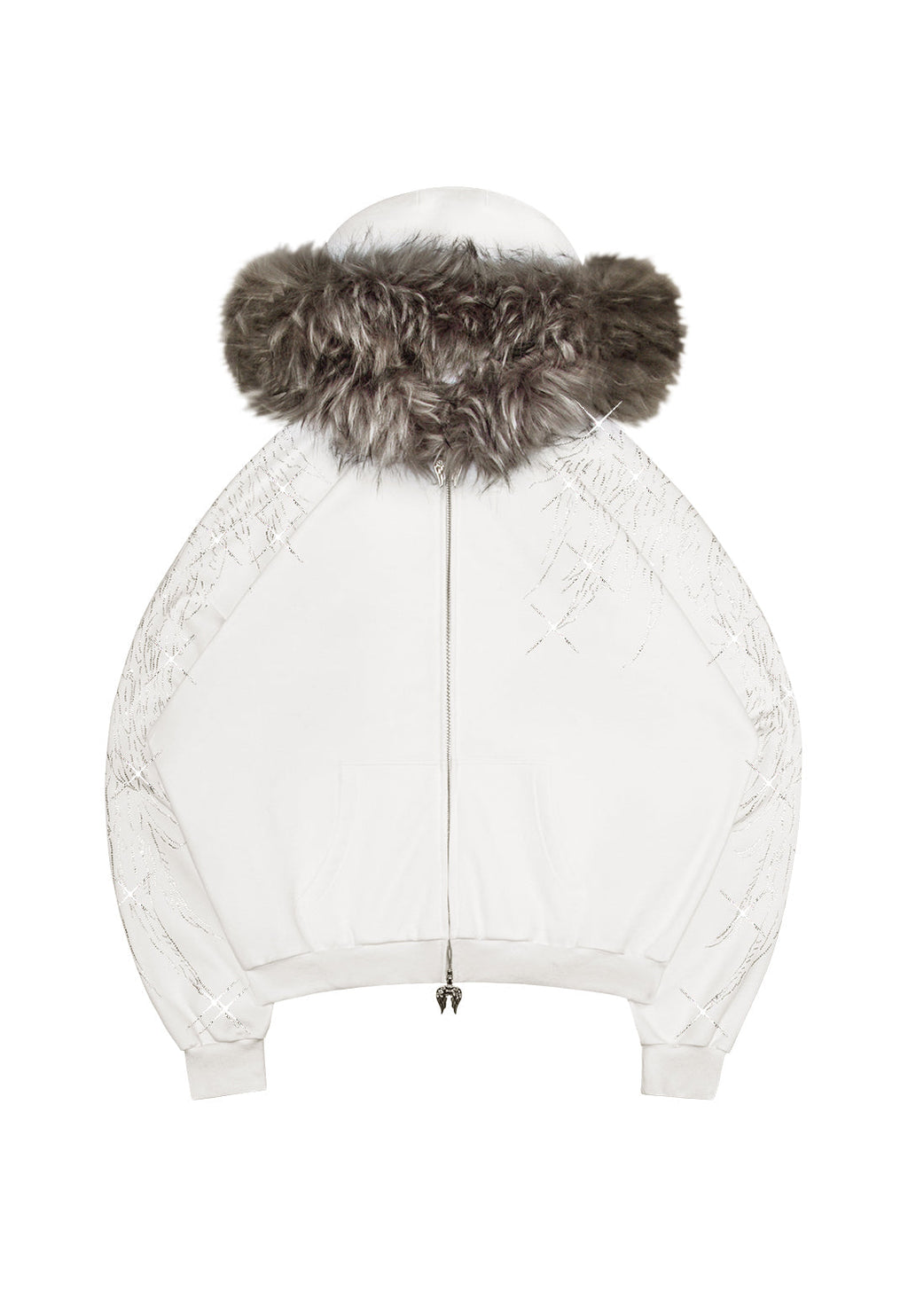 FALLEN FAUX FUR STUDDED CROP ZIP HOODIE (DETACHABLE FUR)