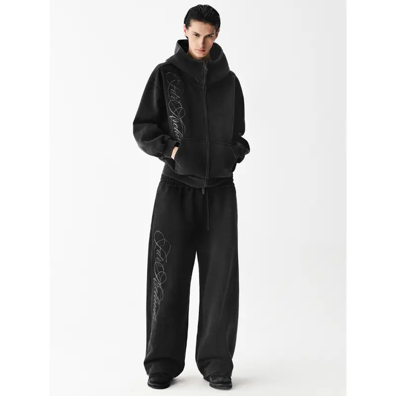 Washed Zip-Up Hoodie, Women's Embroidered Script