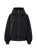 Washed Zip-Up Hoodie, Women's Embroidered Script