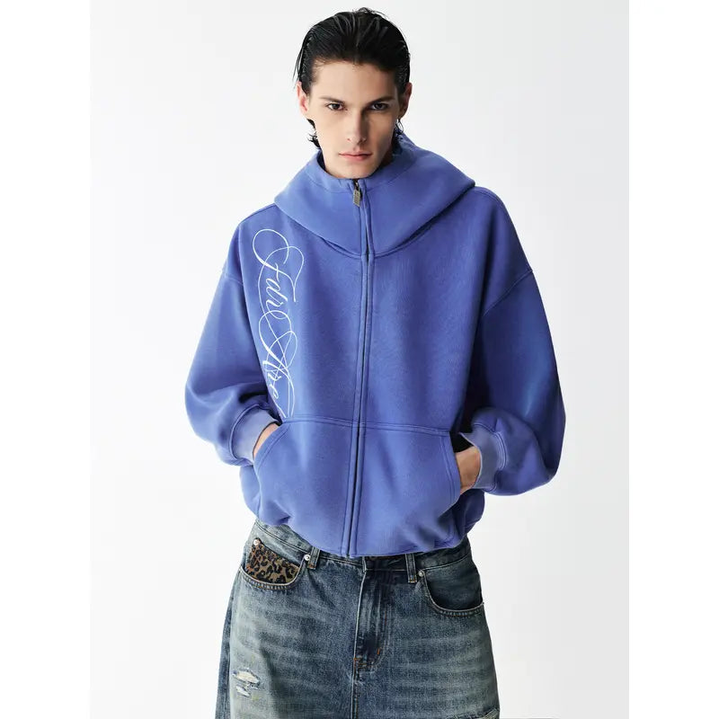 Washed Zip-Up Hoodie, Women's Embroidered Script