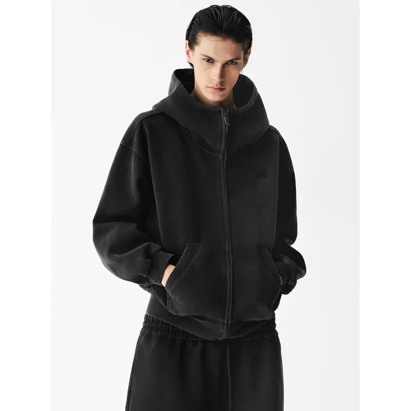 Washed Zip-Up Hoodie, Women's Embroidered Script