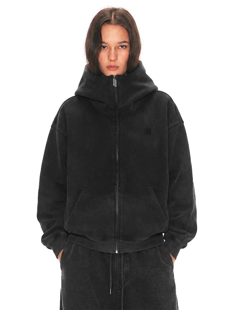 Washed Zip-Up Hoodie, Women's Embroidered Script