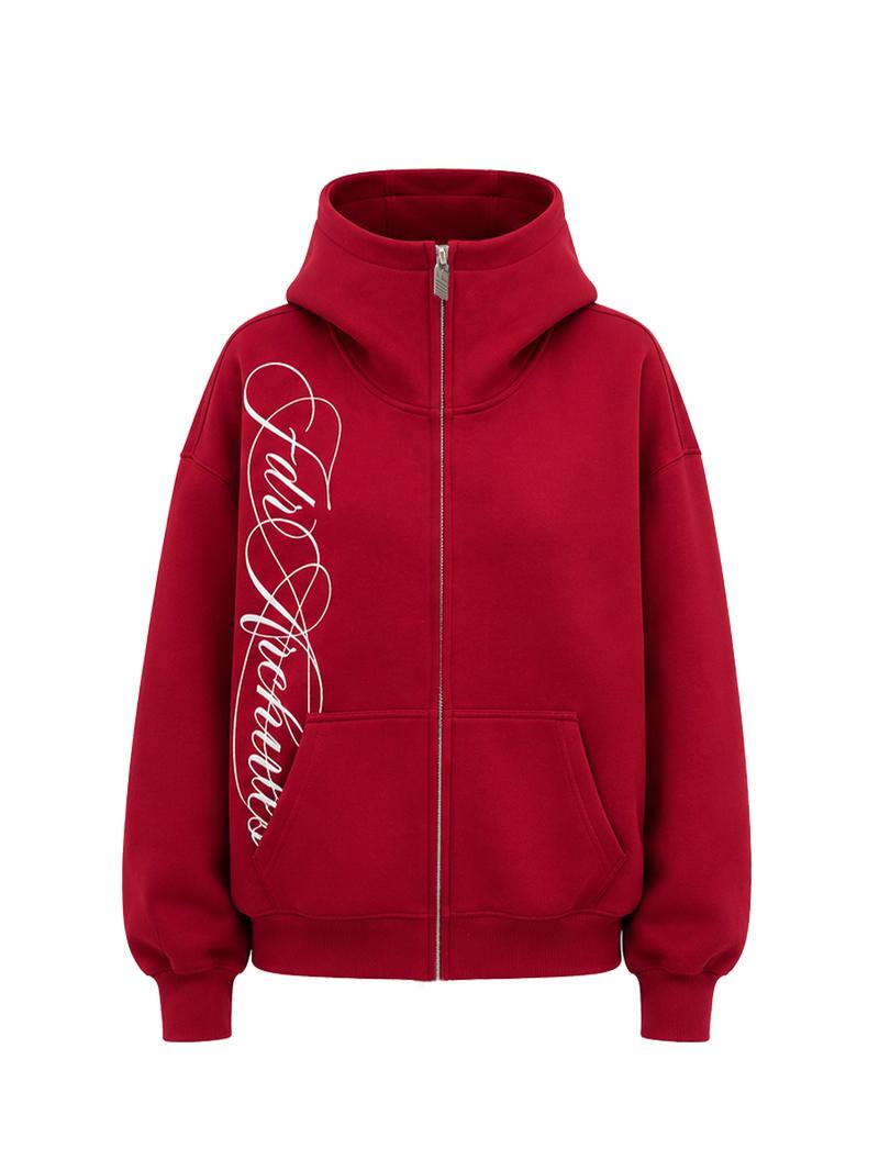 Washed Zip-Up Hoodie, Women's Embroidered Script