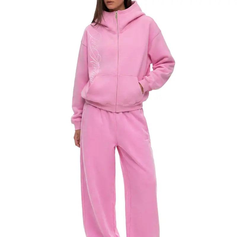 Washed Zip-Up Hoodie, Women's Embroidered Script