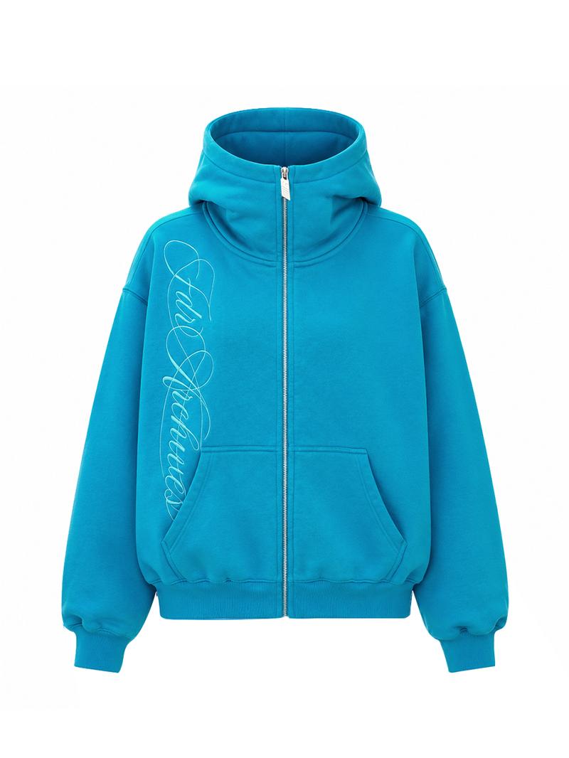 Washed Zip-Up Hoodie, Women's Embroidered Script