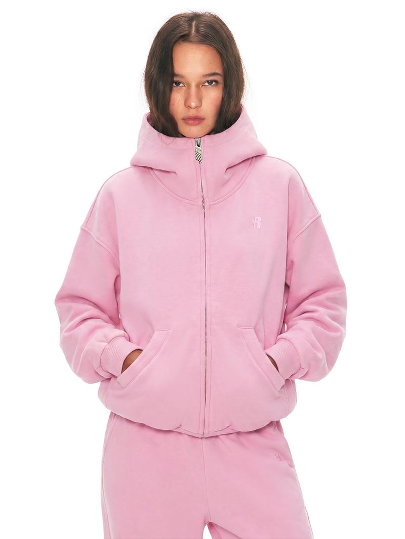 Washed Zip-Up Hoodie, Women's Embroidered Script