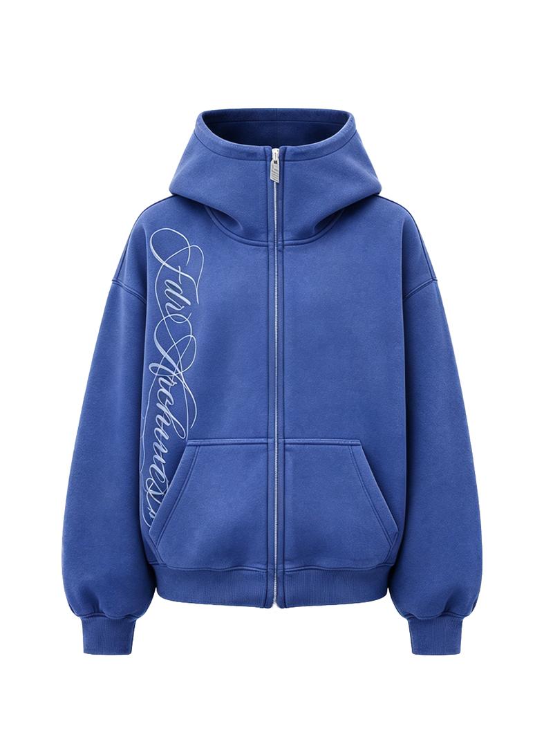 Washed Zip-Up Hoodie, Women's Embroidered Script