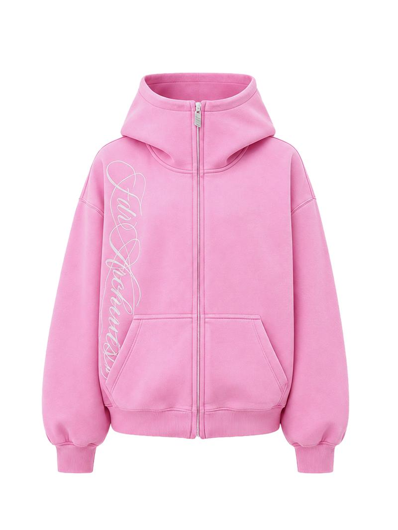 Washed Zip-Up Hoodie, Women's Embroidered Script
