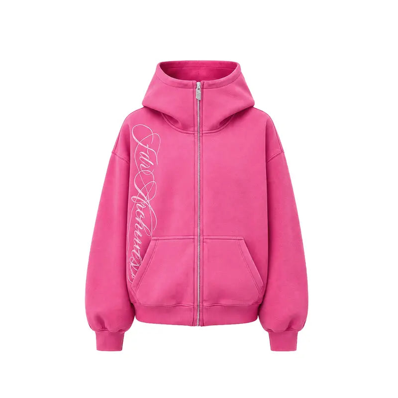 Washed Zip-Up Hoodie, Women's Embroidered Script