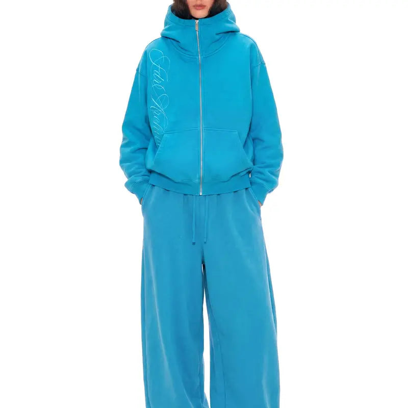 Washed Zip-Up Hoodie, Women's Embroidered Script
