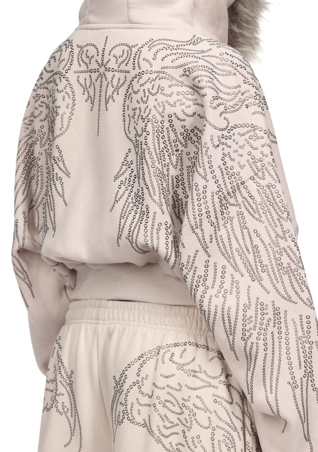 FALLEN FAUX FUR STUDDED CROP ZIP HOODIE (DETACHABLE FUR)