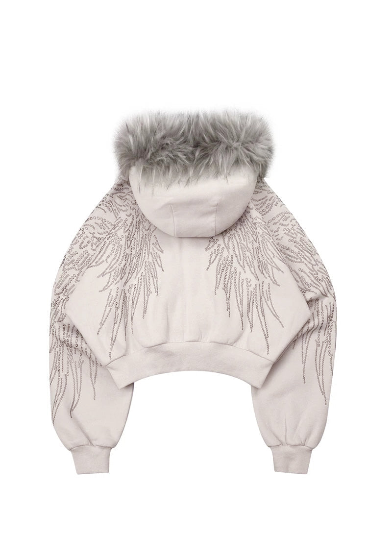 FALLEN FAUX FUR STUDDED CROP ZIP HOODIE (DETACHABLE FUR)