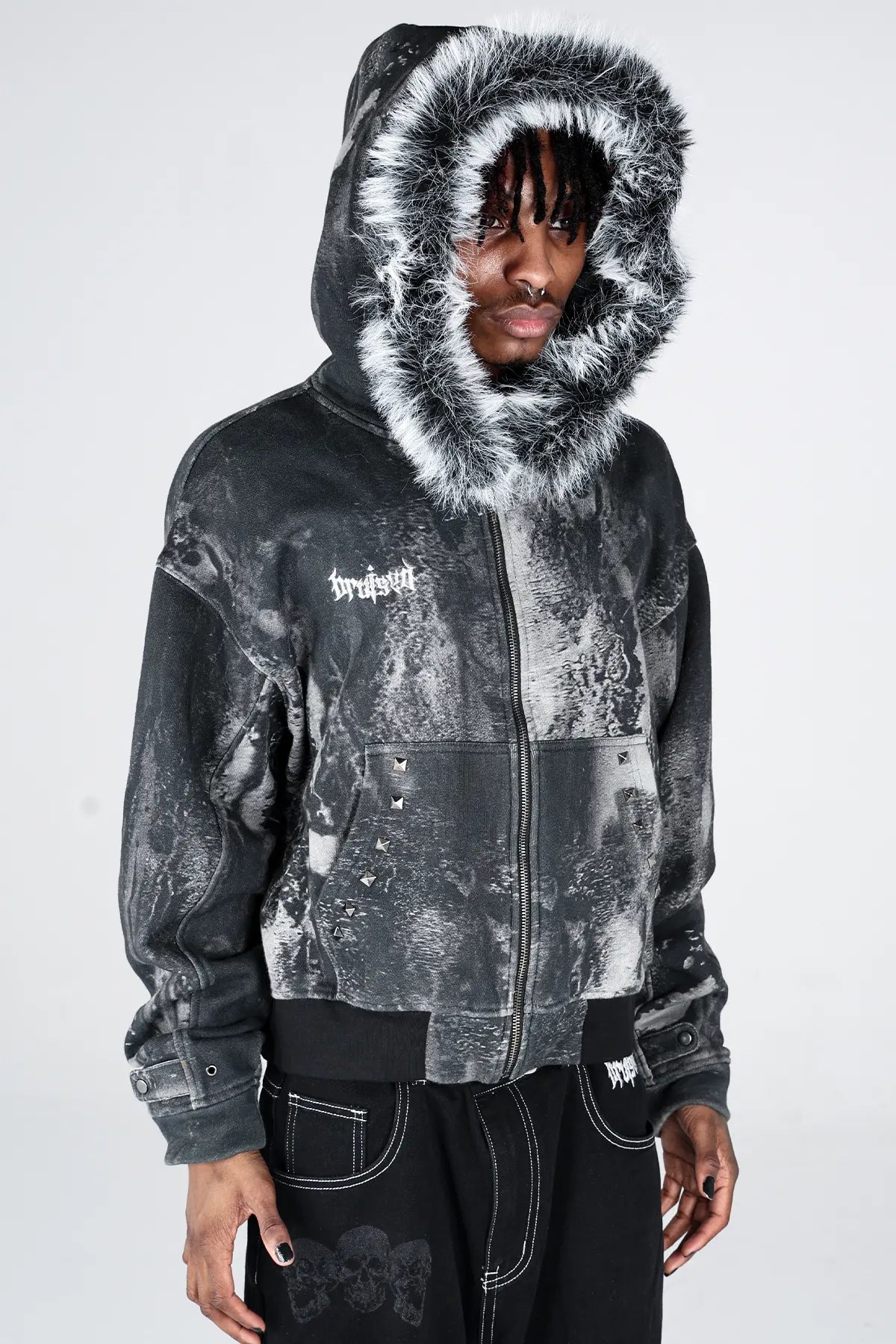 Noir Studded Zip Hoodie