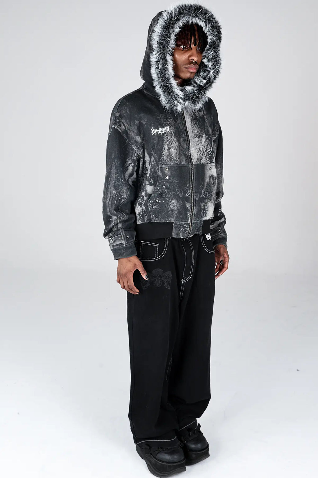 Noir Studded Zip Hoodie